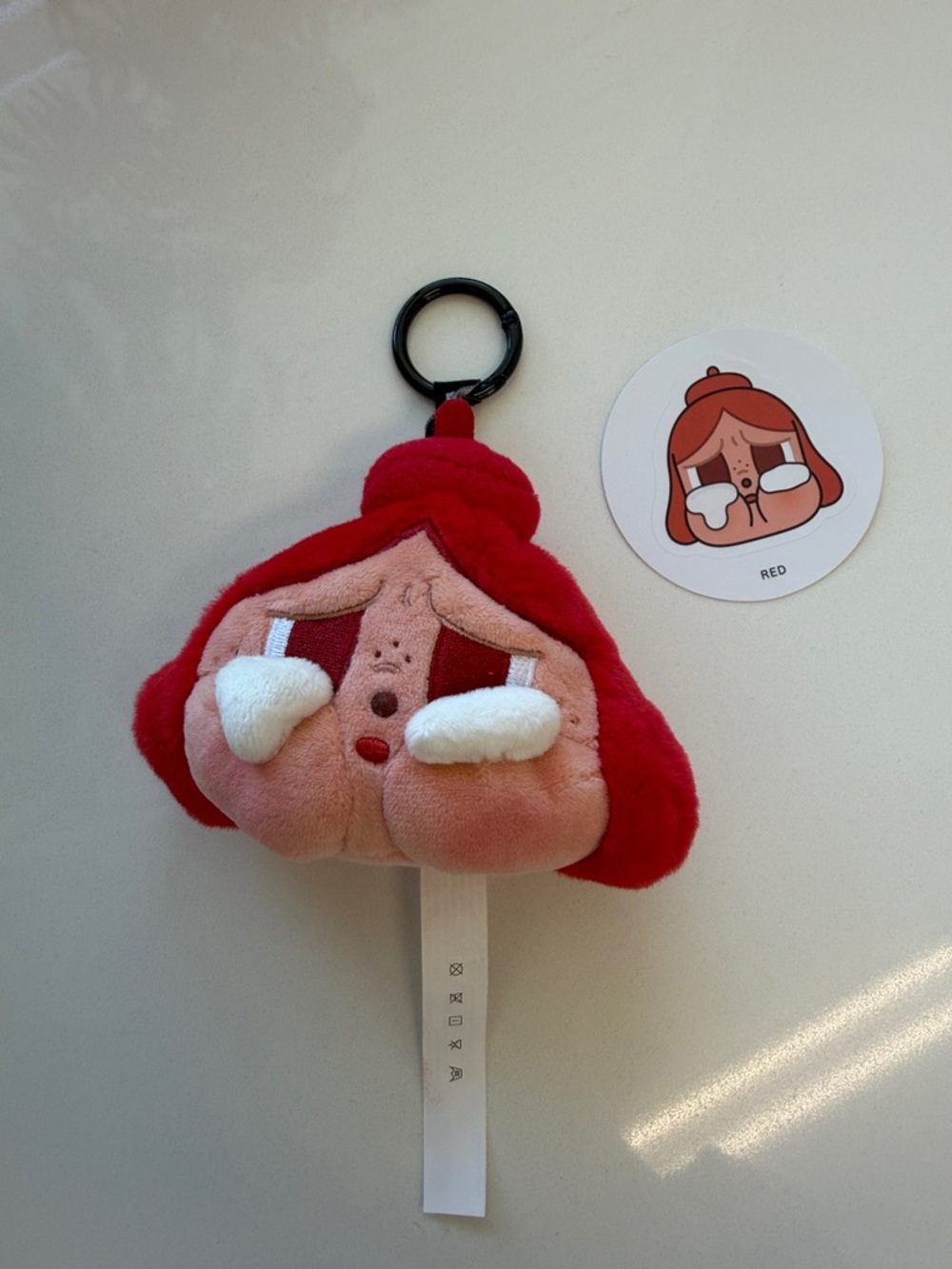 Crybaby cheer up baby! Red Plush Cartoon Keychain Bag Charm - Cute Tearful Face